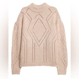H&M Women’s Tan eyelet crew neck alpaca wool blend sweater in size S